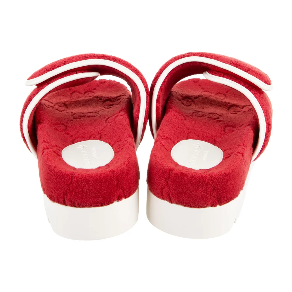 GUCCI ADIDAS MEN RED PLATFORM GG LOGO SLIDE SANDLAS NIB